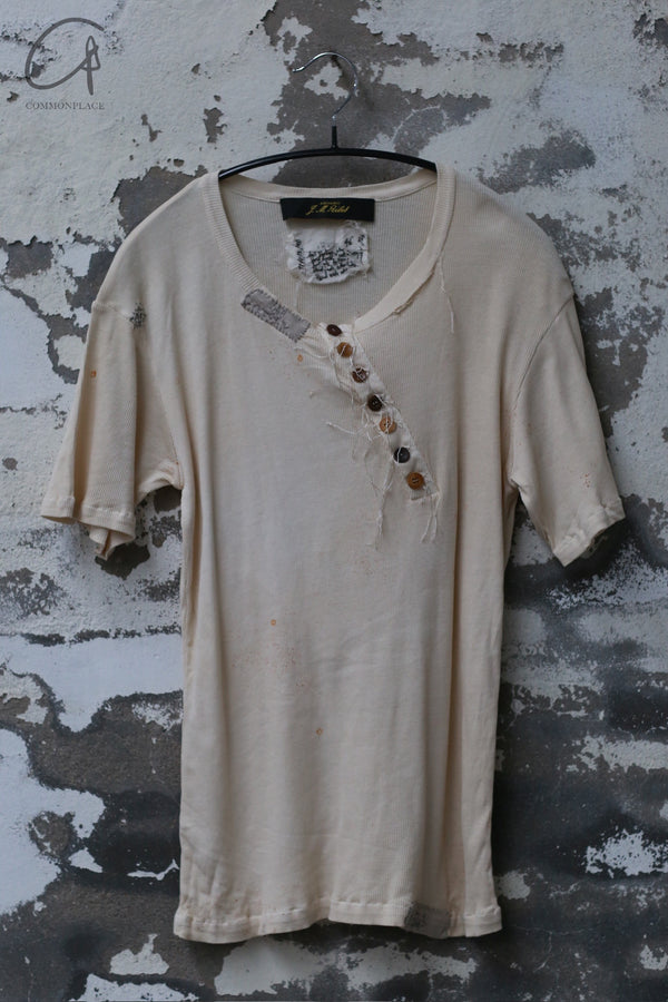 ARCHIVIO J.M.Ribot 24 Autumn and Winter Oblique Button Round Neck T-shirt AJM-TS08/TK/OLD-0 Off-white
